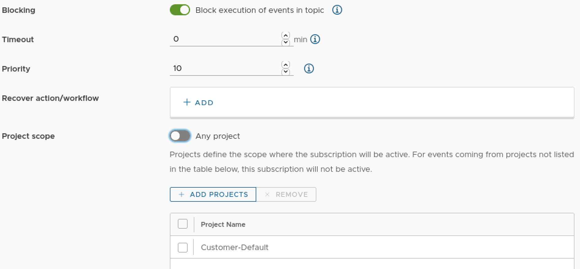 Blockable Events and other subscription settings